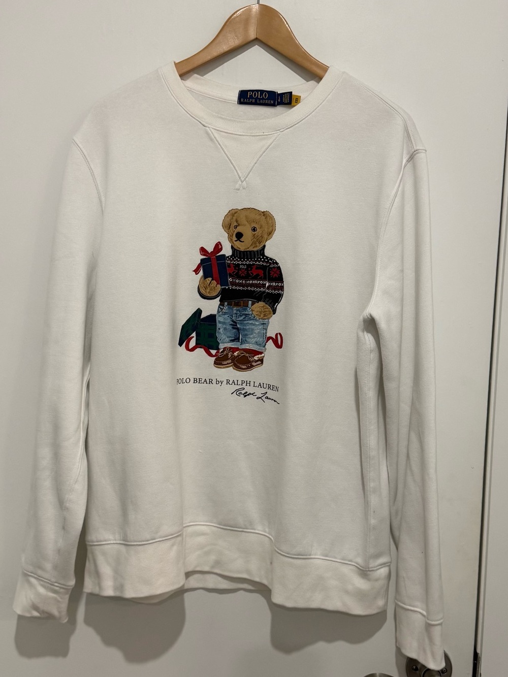 Polo Ralph Lauren Polo Bear Holiday Gift Sweatshirt White Crewneck Unisex Size L